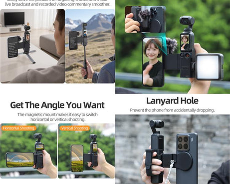 For DJI Osmo Pocket 3 Sunnylife Hand Band Magnetic Expansion Adapter Phone Teleprompter Holder Mount Extension Handle