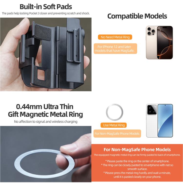 For DJI Osmo Pocket 3 Sunnylife Hand Band Magnetic Expansion Adapter Phone Teleprompter Holder Mount Extension Handle