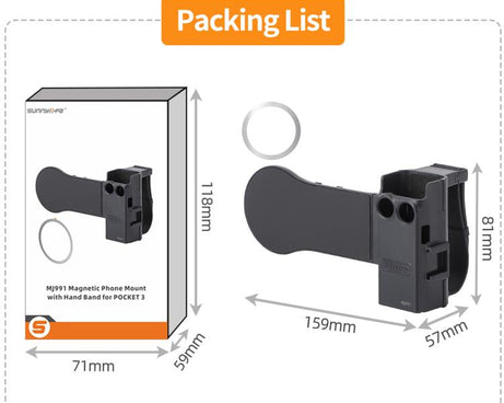 For DJI Osmo Pocket 3 Sunnylife Hand Band Magnetic Expansion Adapter Phone Teleprompter Holder Mount Extension Handle