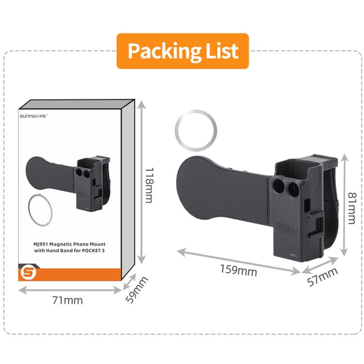For DJI Osmo Pocket 3 Sunnylife Hand Band Magnetic Expansion Adapter Phone Teleprompter Holder Mount Extension Handle
