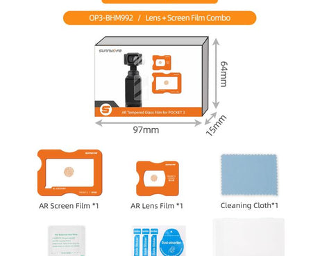 For DJI Osmo Pocket 3 Sunnylife Lens Screen Protector AR Anti-reflection Tempered Glass Film with Film Locator