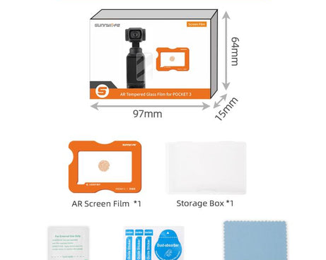 For DJI Osmo Pocket 3 Sunnylife Screen Protector AR Anti-reflection Tempered Glass Film with Film Locator