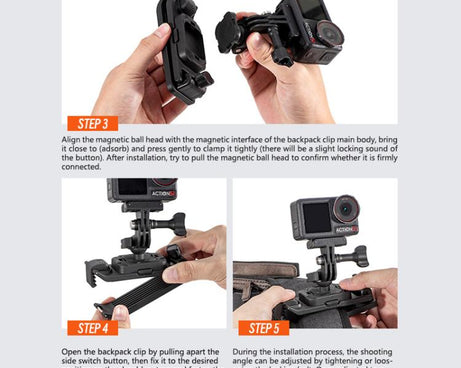 STARTRC Magnetic  Backpack Clip Mount for DJI Osmo 360 / GoPro Action Cameras, Magnetic Backpack Clip