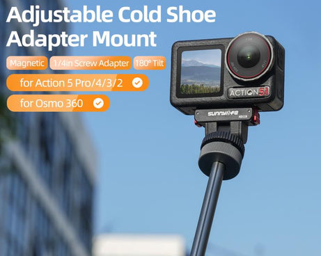Sunnylife AD118 Sunnylife Cold Shoe Magnetic Quick Release Adapter Mount 1/4 180 Tilt Adjustable Selfie Stick Adapter Stand For DJI Osmo 360 / Action 5 Pro / 4 / 3, AD118