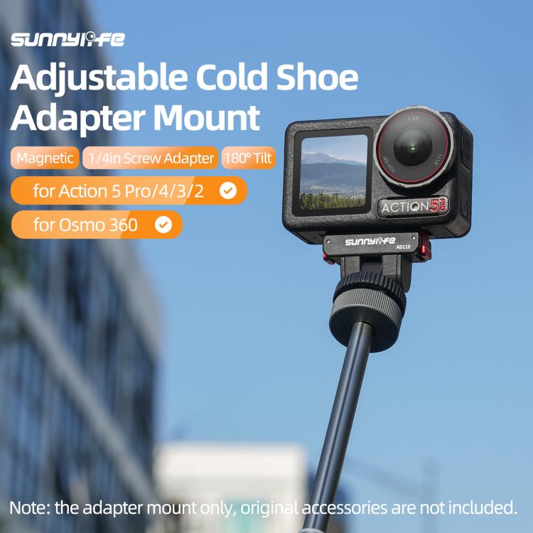 Sunnylife AD118 Sunnylife Cold Shoe Magnetic Quick Release Adapter Mount 1/4 180 Tilt Adjustable Selfie Stick Adapter Stand For DJI Osmo 360 / Action 5 Pro / 4 / 3, AD118