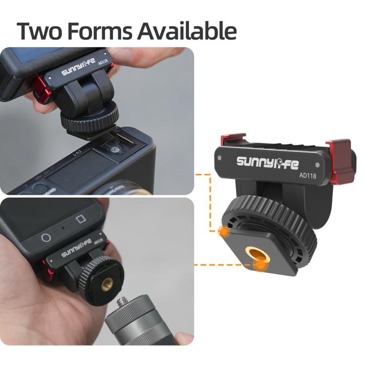 Sunnylife AD118 Sunnylife Cold Shoe Magnetic Quick Release Adapter Mount 1/4 180 Tilt Adjustable Selfie Stick Adapter Stand For DJI Osmo 360 / Action 5 Pro / 4 / 3, AD118