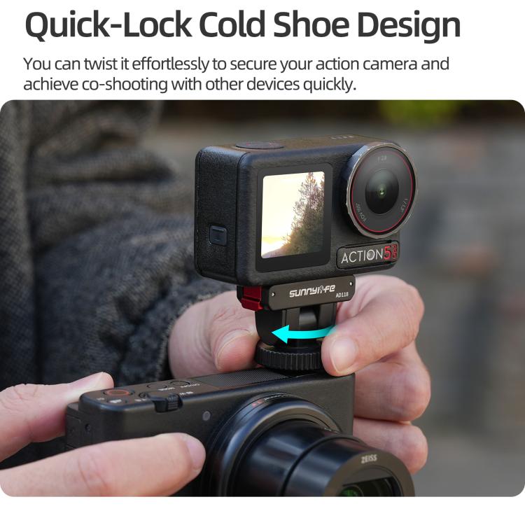 Sunnylife AD118 Sunnylife Cold Shoe Magnetic Quick Release Adapter Mount 1/4 180 Tilt Adjustable Selfie Stick Adapter Stand For DJI Osmo 360 / Action 5 Pro / 4 / 3, AD118