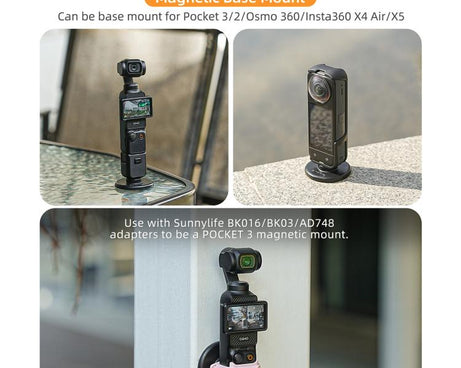 Sunnylife Quick-Release Magnetic Base Mount 1/4 180 Tilt Adjustable Tabletop Base Bracket For DJI Osmo 360 / Action 5 Pro / 4 / 3 / 2, DZ-140 For DJI Osmo 360 / Action 5 Pro