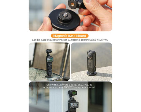 Sunnylife Quick-Release Dual-Direction Magnetic Base Mount 1/4 180 Tilt Adjustable Tabletop Base Bracket For DJI Osmo Nano / Action 6, DZ-141 For DJI Osmo Nano / Action 6