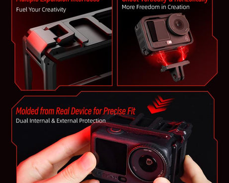 For DJI Osmo Action 6 STARTRC Plastic Cage Vertical-Horizontal Expansion Adapter Frame with Cold Shoe, For DJI Osmo Action 6 Plastic Cage