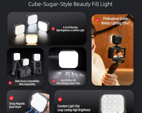 For DJI Osmo Pocket 3 STARTRC Cat Ears Magnetic Three Colors LED Fill Light with Fixed Clamp