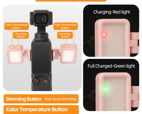For DJI Osmo Pocket 3 Sunnylife Adjustable LED Video Light Quick-Release Fill Light Tri-Color Dimmable Portable Fill Lamp