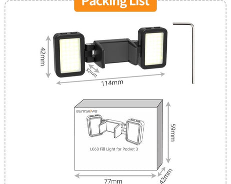 For DJI Osmo Pocket 3 Sunnylife Adjustable LED Video Light Quick-Release Fill Light Tri-Color Dimmable Portable Fill Lamp