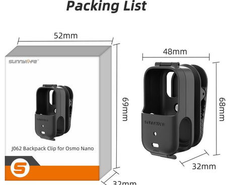 For DJI Osmo Nano Sunnylife Backpack Clip Action Camera Clamp 360 Degree Rotation Vertical-Horizontal Mount