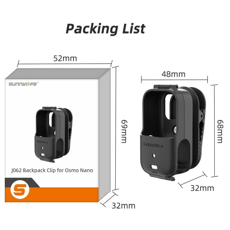 For DJI Osmo Nano Sunnylife Backpack Clip Action Camera Clamp 360 Degree Rotation Vertical-Horizontal Mount