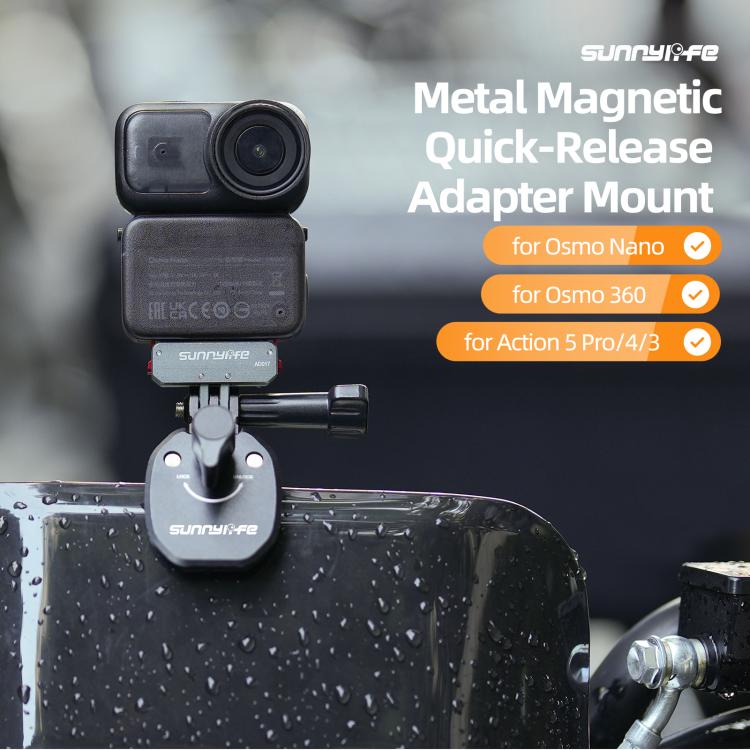 Sunnylife Metal Magnetic Quick Release Adapter Mount Foldable Cam Stand 1/4 Adapter For DJI Osmo Nano / Osmo 360 / Action 5 Pro / 4 / 3