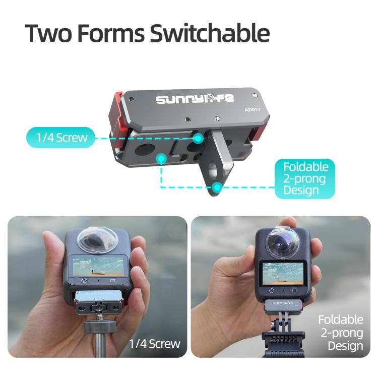 Sunnylife Metal Magnetic Quick Release Adapter Mount Foldable Cam Stand 1/4 Adapter For DJI Osmo Nano / Osmo 360 / Action 5 Pro / 4 / 3