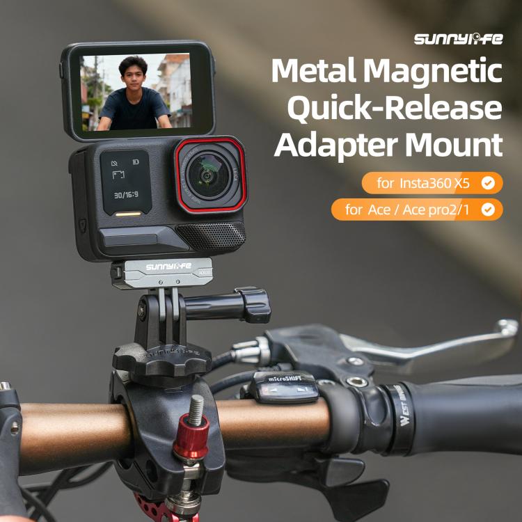 Sunnylife Metal Magnetic Quick Release Adapter Mount Action Camera Foldable Cam Stand 1/4 Adapter for Insta360 X5 / Ace / Ace Pro 2 / 1