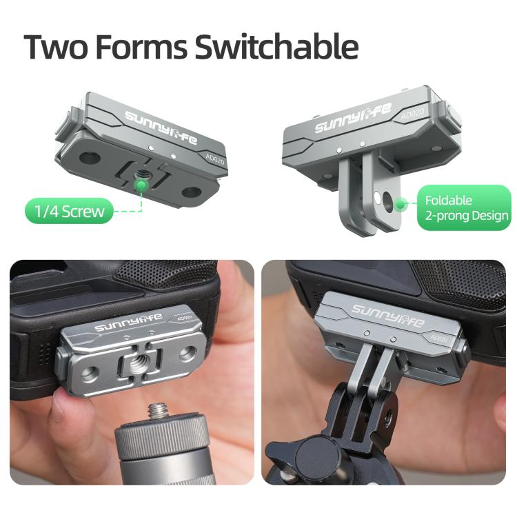 Sunnylife Metal Magnetic Quick Release Adapter Mount Action Camera Foldable Cam Stand 1/4 Adapter for Insta360 X5 / Ace / Ace Pro 2 / 1