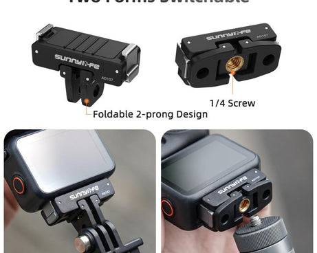 For DJI Osmo 360 Sunnylife Dual-Direction Magnetic Mount Quick-Release 1/4 Screw Foldable 2-prong Design Adapter Mount
