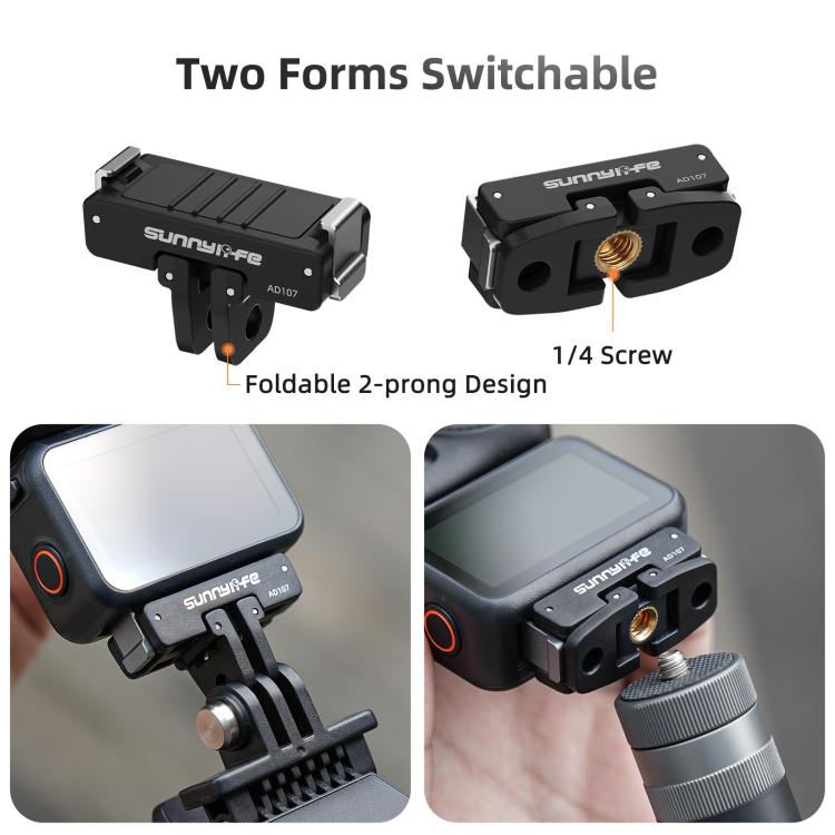 For DJI Osmo 360 Sunnylife Dual-Direction Magnetic Mount Quick-Release 1/4 Screw Foldable 2-prong Design Adapter Mount