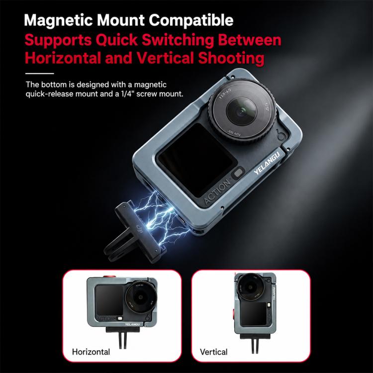 For DJI Osmo Action 6 YELANGU Metal Camera Cage with Dual-Opening, LWAC6-1