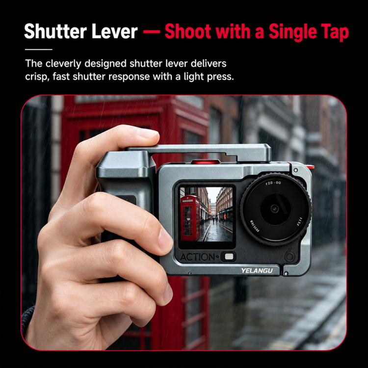 For DJI Osmo Action 6 YELANGU Metal Camera Cage with Handle Grip & Dual-Opening, LWAC6-2