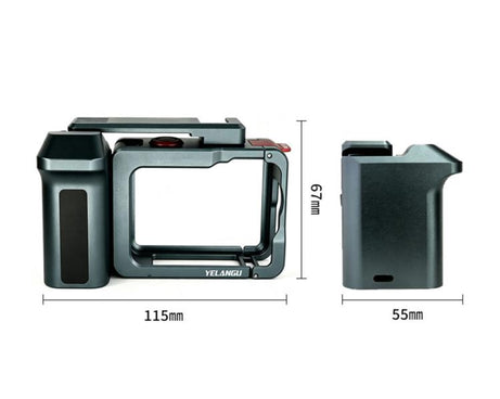 For DJI Osmo Action 6 YELANGU Metal Camera Cage with Handle Grip & Dual-Opening, LWAC6-2