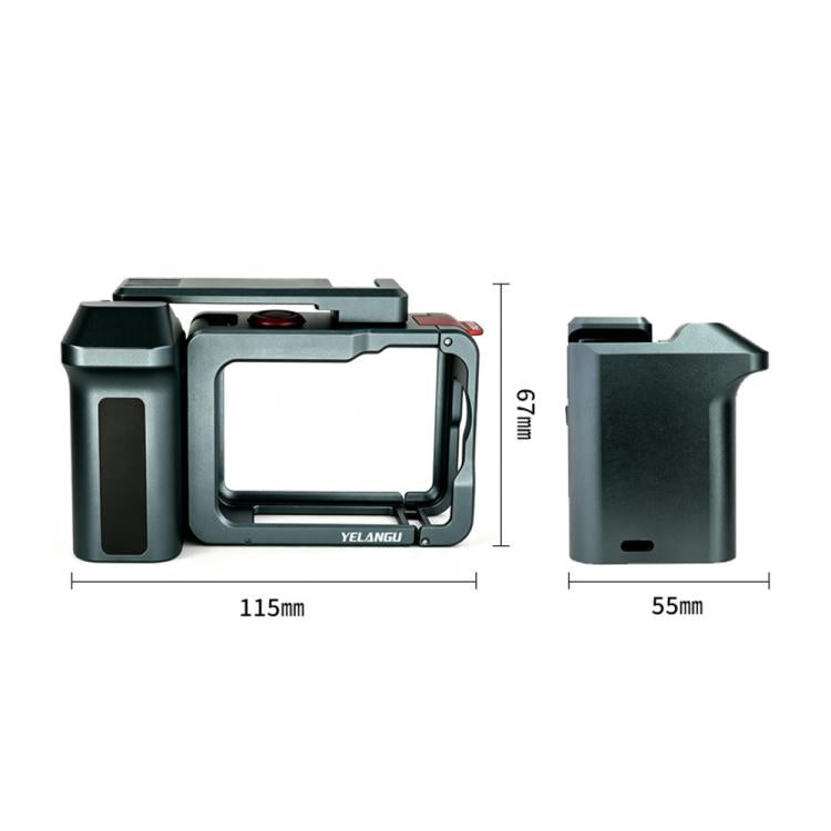 For DJI Osmo Action 6 YELANGU Metal Camera Cage with Handle Grip & Dual-Opening, LWAC6-2