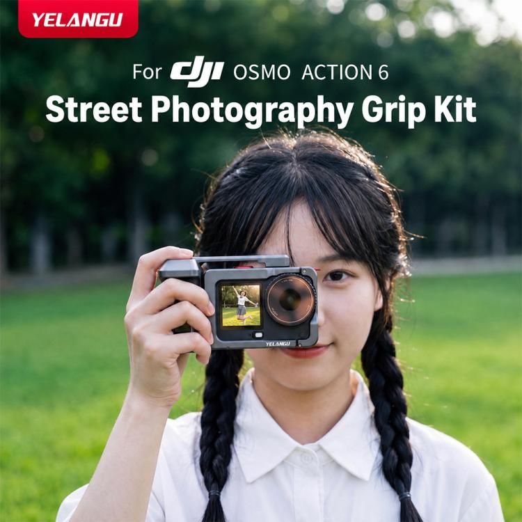 For DJI Osmo Action 6 YELANGU Metal Camera Cage with Handle Grip & Dual-Opening, LWAC6-2