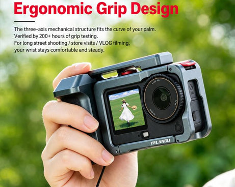 For DJI Osmo Action 6 YELANGU Metal Camera Cage with Handle Grip & Dual-Opening, LWAC6-2