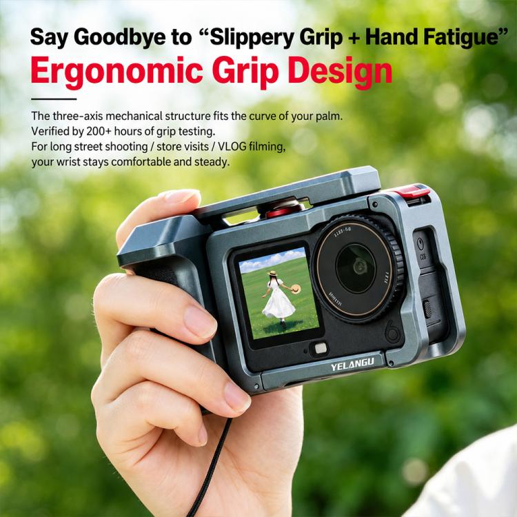 For DJI Osmo Action 6 YELANGU Metal Camera Cage with Handle Grip & Dual-Opening, LWAC6-2