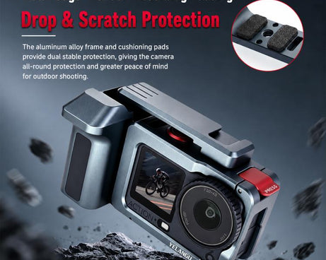 For DJI Osmo Action 6 YELANGU Metal Camera Cage with Handle Grip & Dual-Opening, LWAC6-2