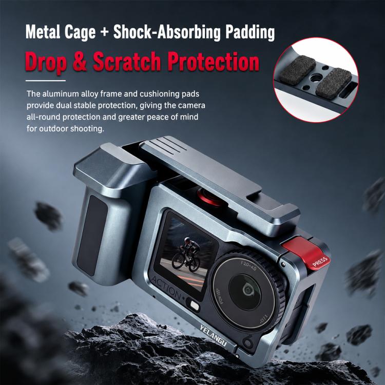 For DJI Osmo Action 6 YELANGU Metal Camera Cage with Handle Grip & Dual-Opening, LWAC6-2