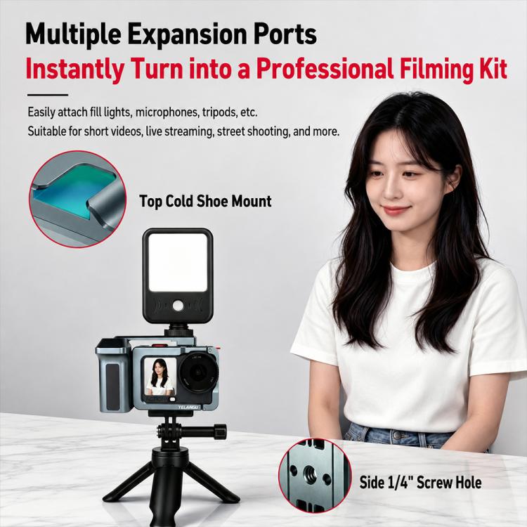 For DJI Osmo Action 6 YELANGU Metal Camera Cage with Handle Grip & Dual-Opening, LWAC6-2
