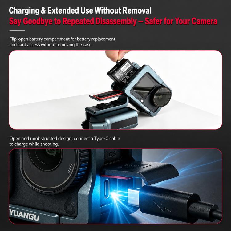 For DJI Osmo Action 6 YELANGU Metal Camera Cage with Handle Grip & Dual-Opening, LWAC6-2