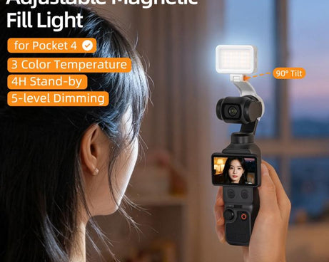For DJI Osmo Pocket 4 Sunnylife Magnetic LED Video Light Adjustable Fill Light Tri-Color Dimmable Portable Fill Lamp