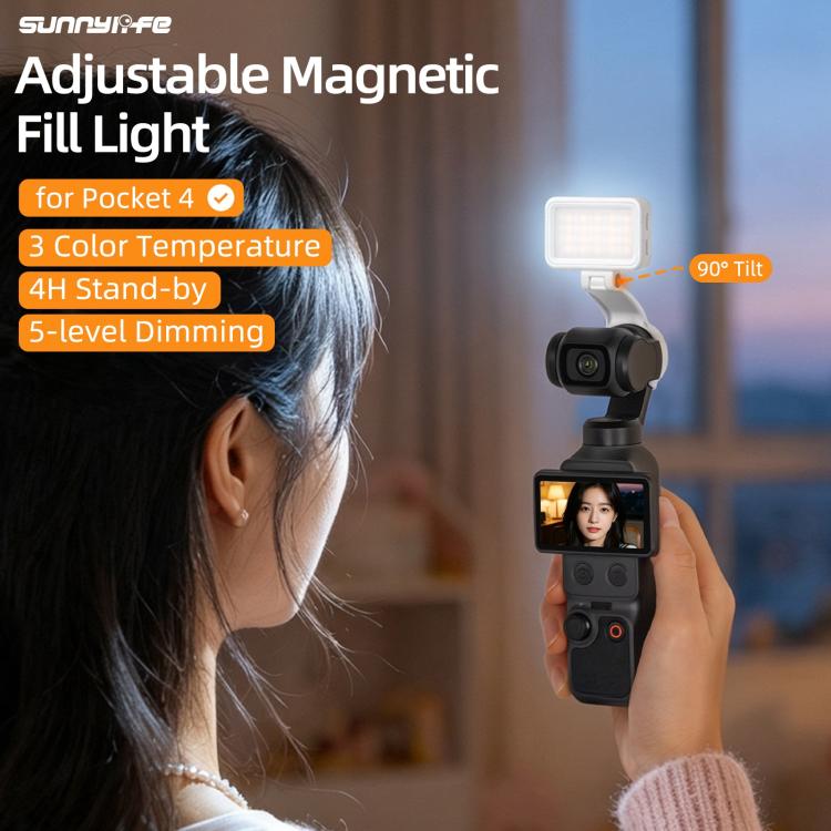 For DJI Osmo Pocket 4 Sunnylife Magnetic LED Video Light Adjustable Fill Light Tri-Color Dimmable Portable Fill Lamp