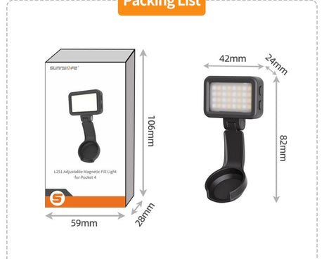 For DJI Osmo Pocket 4 Sunnylife Magnetic LED Video Light Adjustable Fill Light Tri-Color Dimmable Portable Fill Lamp