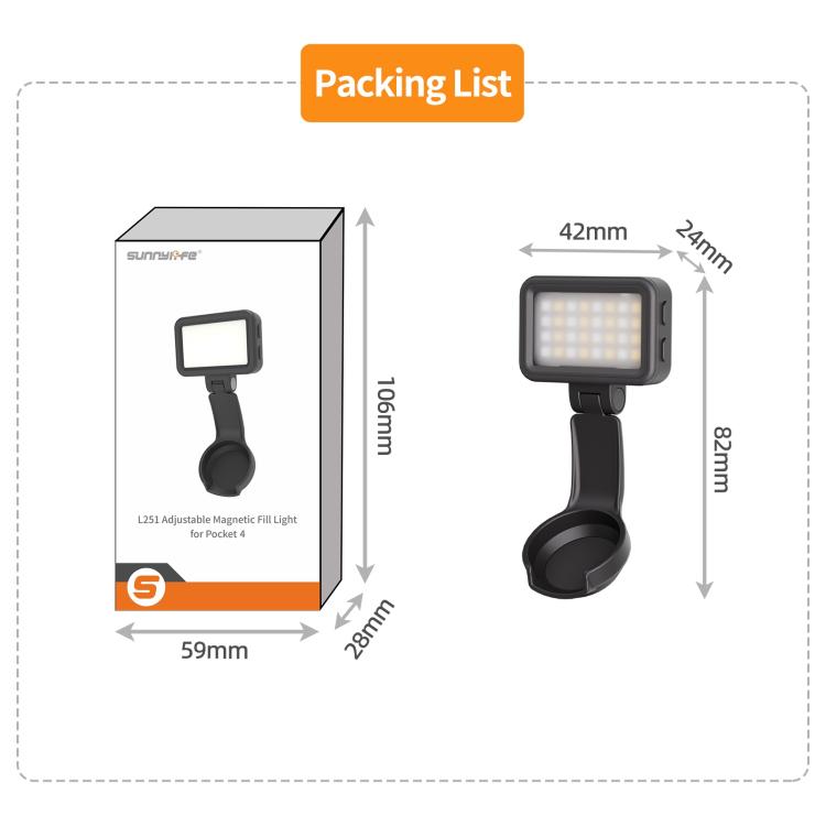 For DJI Osmo Pocket 4 Sunnylife Magnetic LED Video Light Adjustable Fill Light Tri-Color Dimmable Portable Fill Lamp