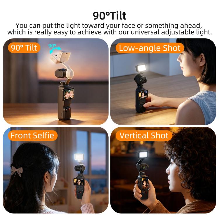For DJI Osmo Pocket 4 Sunnylife Magnetic LED Video Light Adjustable Fill Light Tri-Color Dimmable Portable Fill Lamp