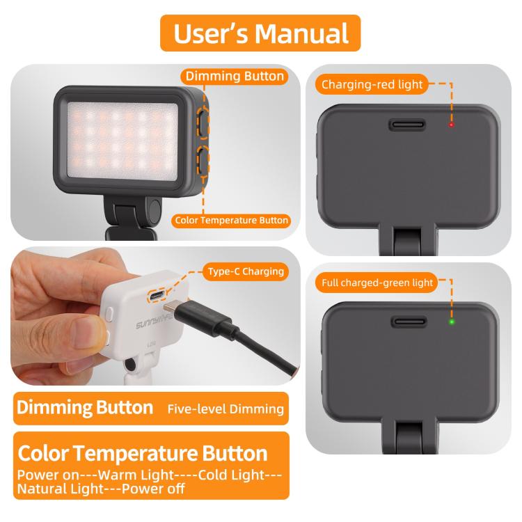 For DJI Osmo Pocket 4 Sunnylife Magnetic LED Video Light Adjustable Fill Light Tri-Color Dimmable Portable Fill Lamp