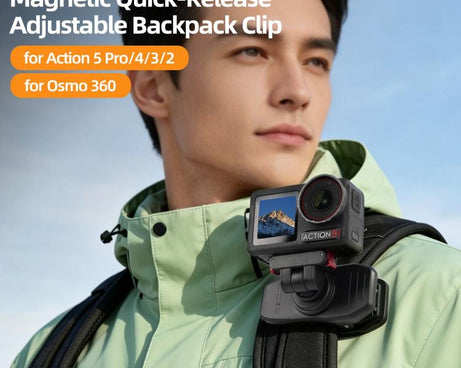 Sunnylife Magnetic Quick-Release Backpack Clip Action Camera Clamp Vertical-Horizontal Mount for DJI Osmo 360 / Action 5 Pro / 4 / 3 / 2