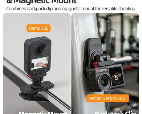 Sunnylife Magnetic Quick-Release Backpack Clip Action Camera Clamp Vertical-Horizontal Mount for DJI Osmo 360 / Action 5 Pro / 4 / 3 / 2