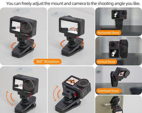 Sunnylife Magnetic Quick-Release Backpack Clip Action Camera Clamp Vertical-Horizontal Mount for DJI Osmo 360 / Action 5 Pro / 4 / 3 / 2