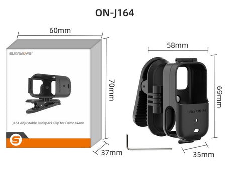 For DJI Osmo Nano Sunnylife Backpack Clip Action Camera Clamp 360 Rotation Vertical-Horizontal Mount 90 Tilt Upgraded Backpack Clip