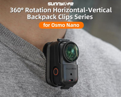 For DJI Osmo Nano Sunnylife Backpack Clip Action Camera Clamp 360 Rotation Vertical-Horizontal Mount 90 Tilt Upgraded Backpack Clip