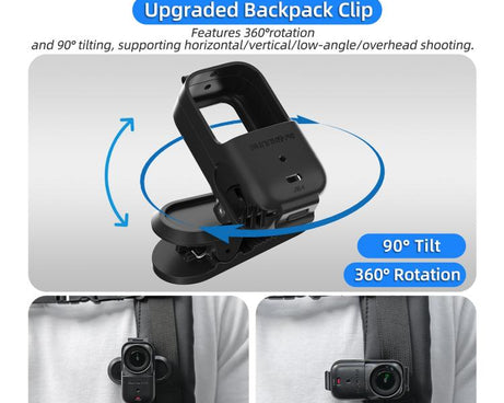 For DJI Osmo Nano Sunnylife Backpack Clip Action Camera Clamp 360 Rotation Vertical-Horizontal Mount 90 Tilt Upgraded Backpack Clip