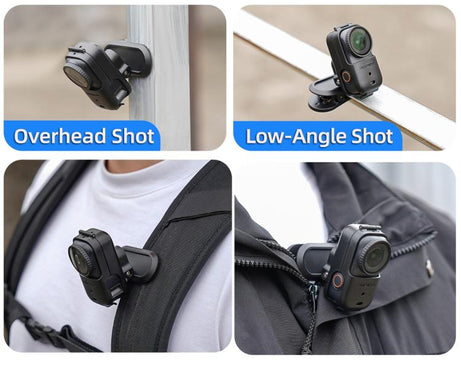 For DJI Osmo Nano Sunnylife Backpack Clip Action Camera Clamp 360 Rotation Vertical-Horizontal Mount 90 Tilt Upgraded Backpack Clip