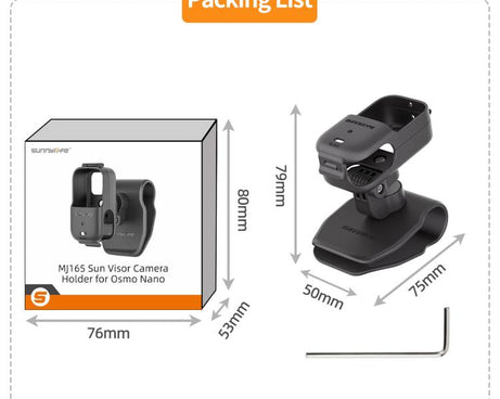 For DJI Osmo Nano Sunnylife Car Sun Visor Mount Action Camera Holder 360 Rotating 90 Tilt Sun Visor Holder, MJ165 Car Sun Visor Mount